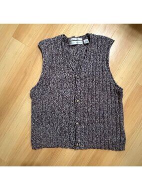 Vintage Henry Grethel Sleeveless Button-Down Knit Vest In Marled Purple & White